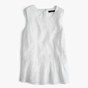 J. Crew White Eyelet Ruffle Hem Blouse